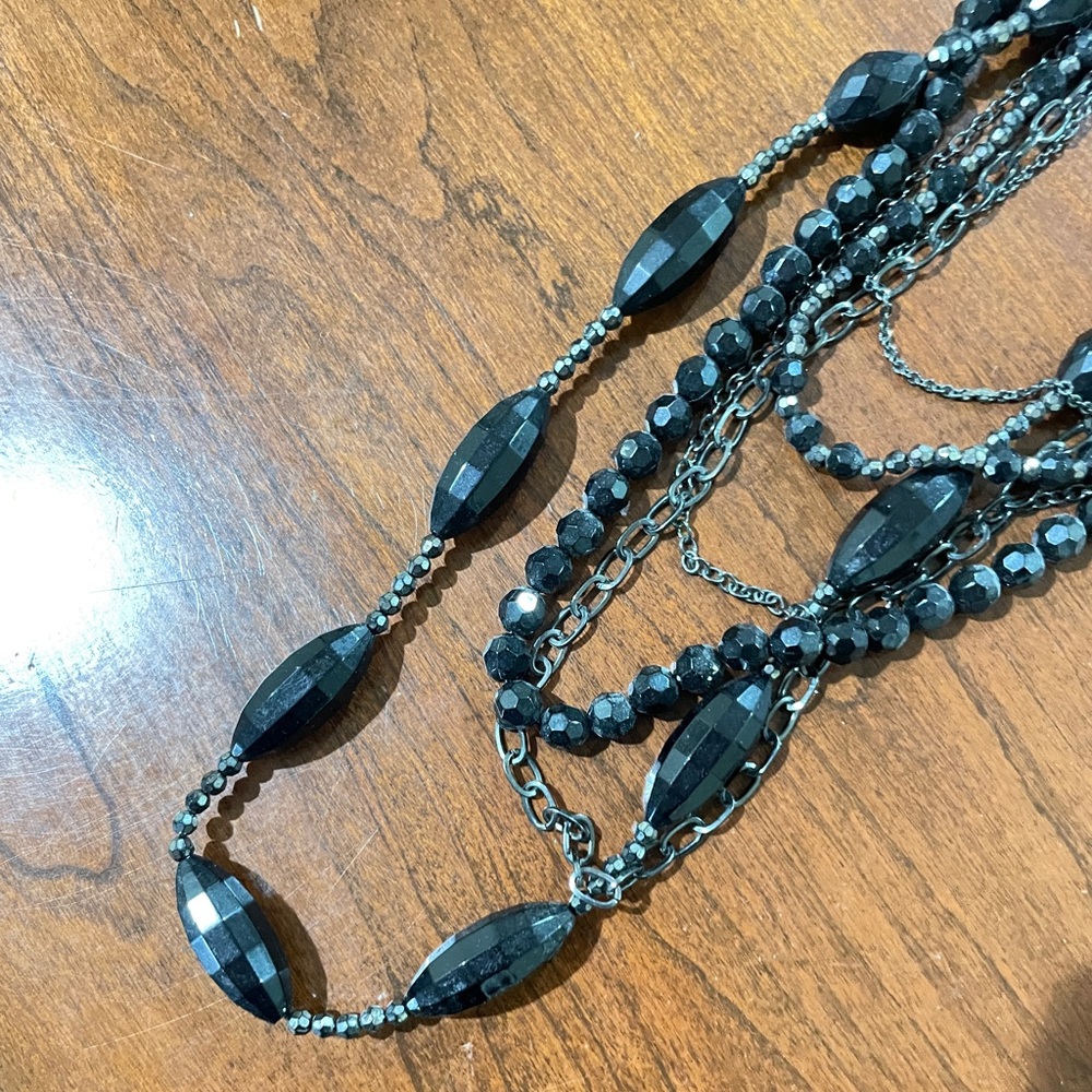 Black Beaded Layered Statement Accent Necklace - image 3